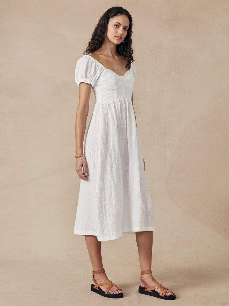 Damen-boho-kleid Bateau-ausschnitt Kurze Ärmel Blumendruck Plissiertes Sommerkleid - Weiß