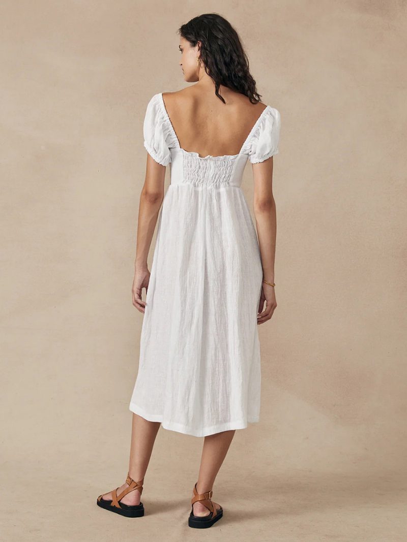 Damen-boho-kleid Bateau-ausschnitt Kurze Ärmel Blumendruck Plissiertes Sommerkleid - Weiß