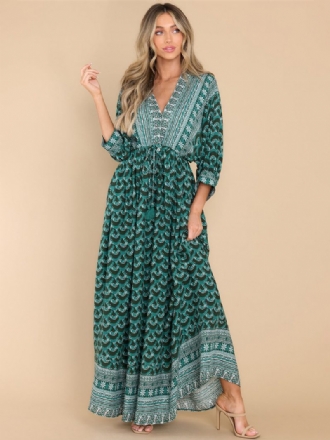 Damen Boho-kleid Bedruckt V-ausschnitt Hoch Geschnitten Täglich Lässig Maxi-strandkleider