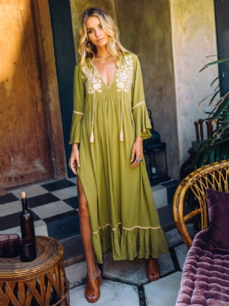 Damen-boho-kleid Mit V-ausschnitt Und Blumendruck