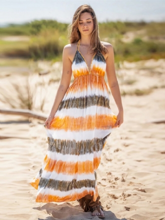 Damen Boho-kleid Neckholder V-ausschnitt Offener Rücken Lässig Resort Sommer-maxikleider