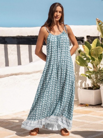 Damen Boho-kleid Spaghettiträger Träger Ausschnitt Ärmellos Bedruckt Übergroßes Strandkleid