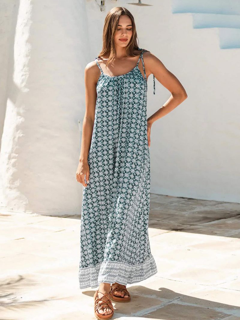 Damen Boho-kleid Spaghettiträger Träger Ausschnitt Ärmellos Bedruckt Übergroßes Strandkleid - Helles Himmelblau