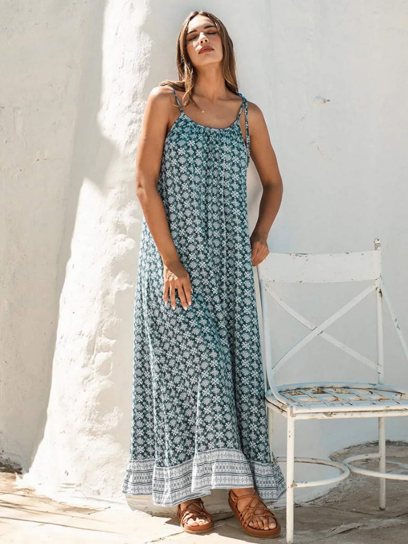 Damen Boho-kleid Spaghettiträger Träger Ausschnitt Ärmellos Bedruckt Übergroßes Strandkleid - Helles Himmelblau