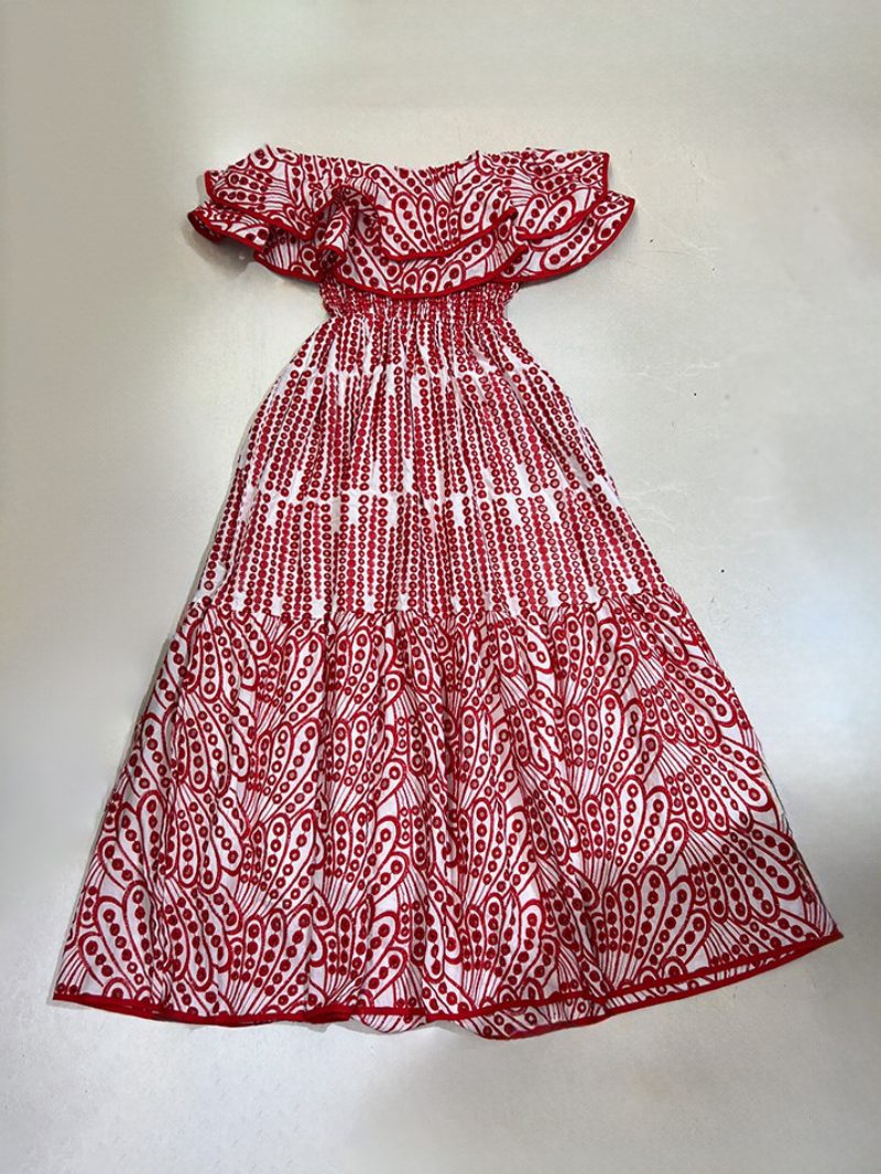 Damen-boho-kleid Trägerlos Bateau-ausschnitt Ärmellos Mehrlagige Spitze Sommerkleid - Rot