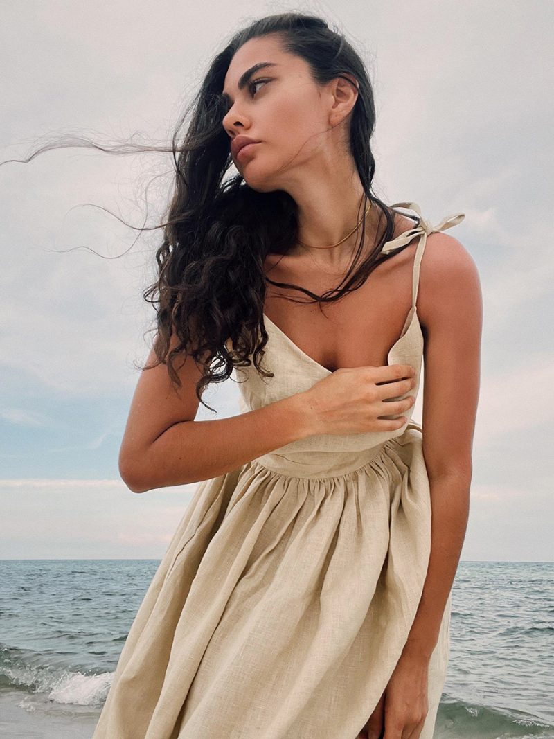 Damen Boho-kleid V-ausschnitt Ärmellos Rückenfrei Lässig Sommer Strandkleider - Hellgelb