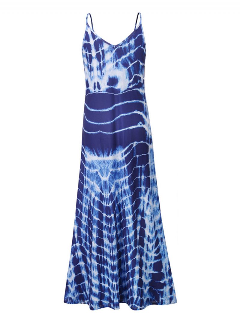 Damen-maxikleider Ärmelloses Rotes Batik-trägerkleid Plissiert Schulterfrei Bodenlanges Kleid - Blau