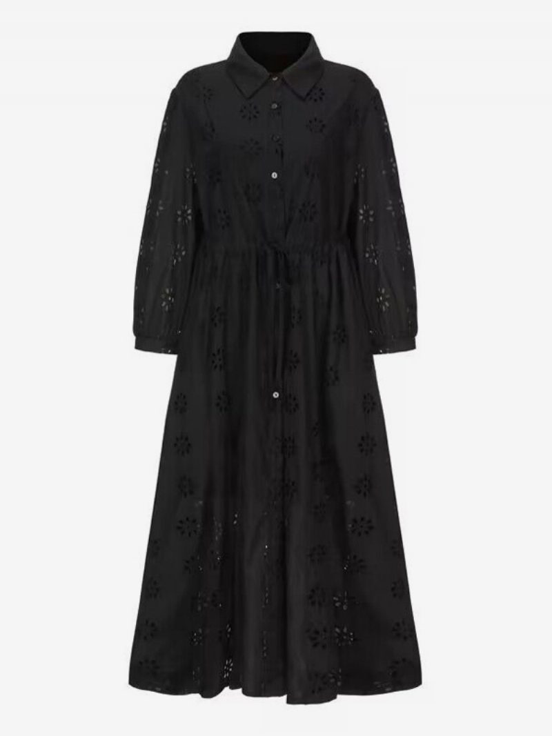 Weißes Elegantes Boho-kleid Für Damen Von Unten Nach Oben Mit Gürtel Und Hohlen Sommerkleidern - Schwarz