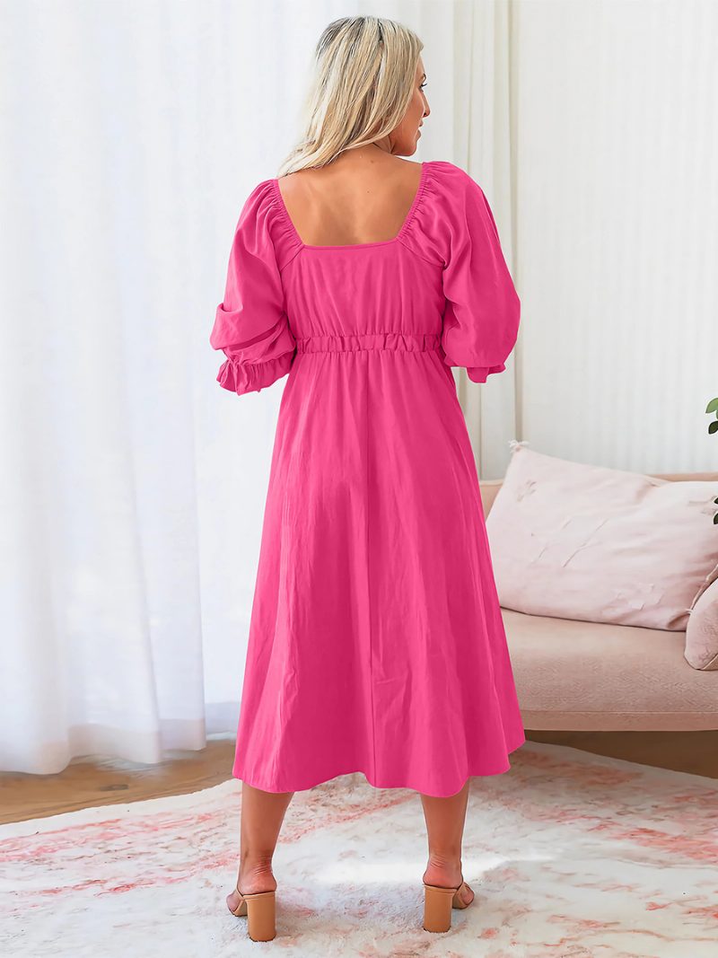 A-linien-kleid Für Damen Herzförmiger Ausschnitt Geknotete Puffärmel Lässige Sommerkleider - Rose