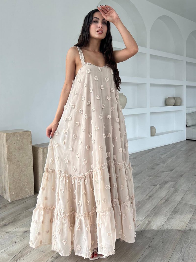 Damen Boho-kleid Rüschen Träger Ausschnitt Ärmellos Übergroßes Sommerkleid - Hellhellgelb