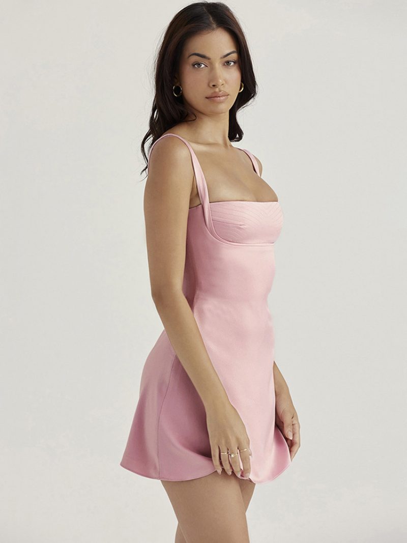 Damen Figurbetontes Kleid Quadratischer Ausschnitt Träger Rückenfrei Reißverschluss Sexy Party-minikleider - Rosa