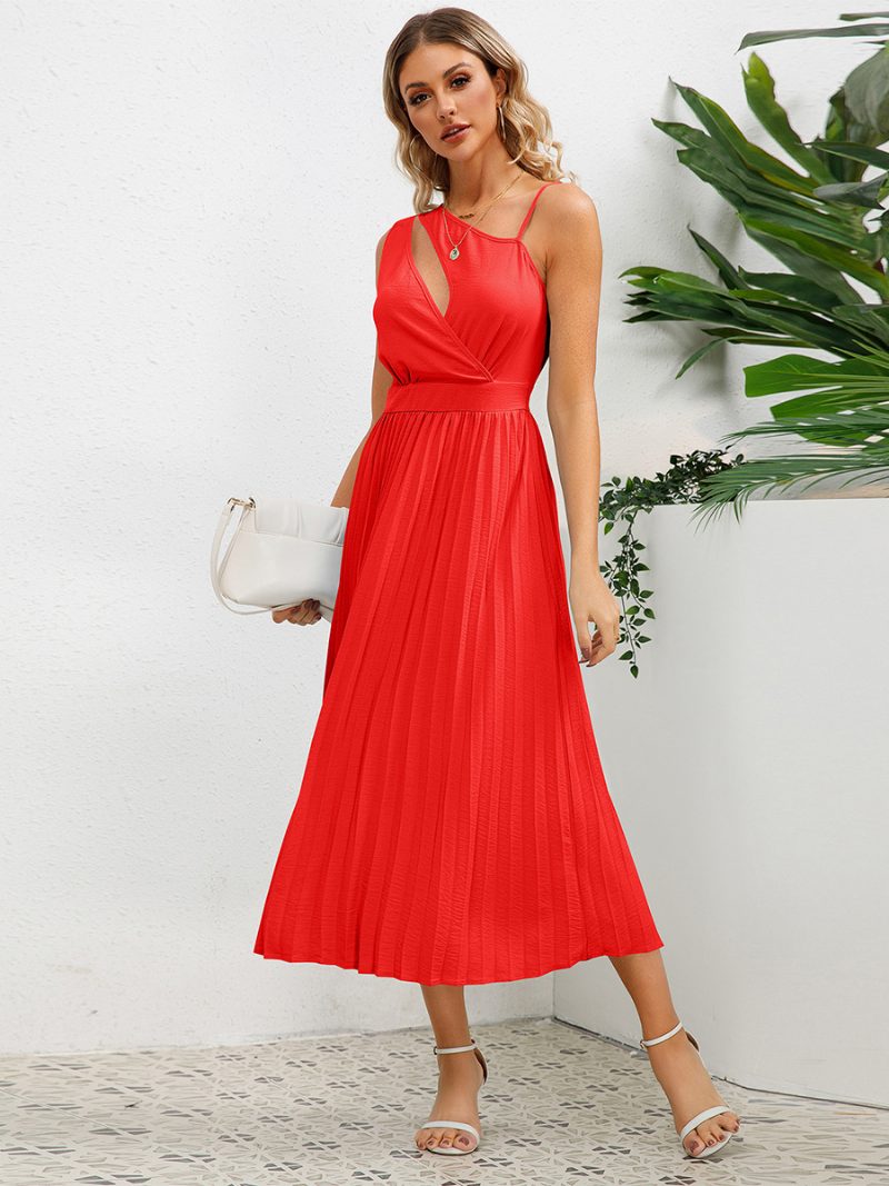 Damen-freizeitkleid Ausschnitt Asymmetrische Schulter Rüschen Sommer-midi-kleider - Rose