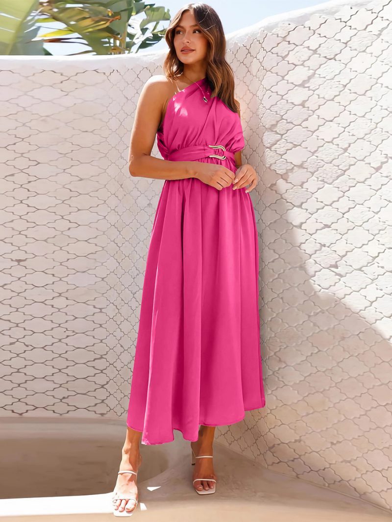 Damen-partykleid Eine Schulter Ärmellos Metalldetails Asymmetrisch Einfarbig Midi-kleider - Rose