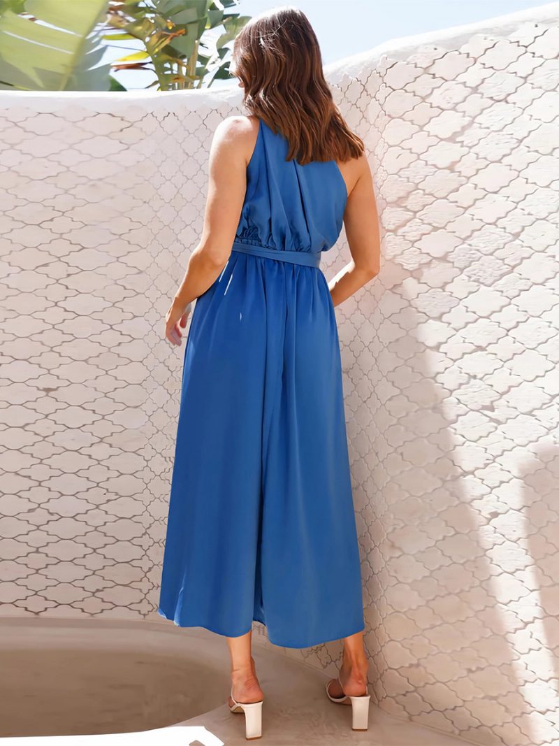 Damen-partykleid Eine Schulter Ärmellos Metalldetails Asymmetrisch Einfarbig Midi-kleider - Blau