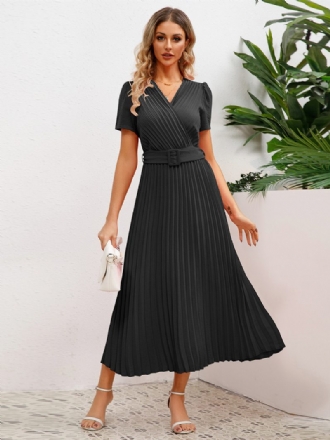 Damen-partykleid V-ausschnitt Kurze Ärmel Gerüscht A-linie Cocktailkleid Midi-kleider