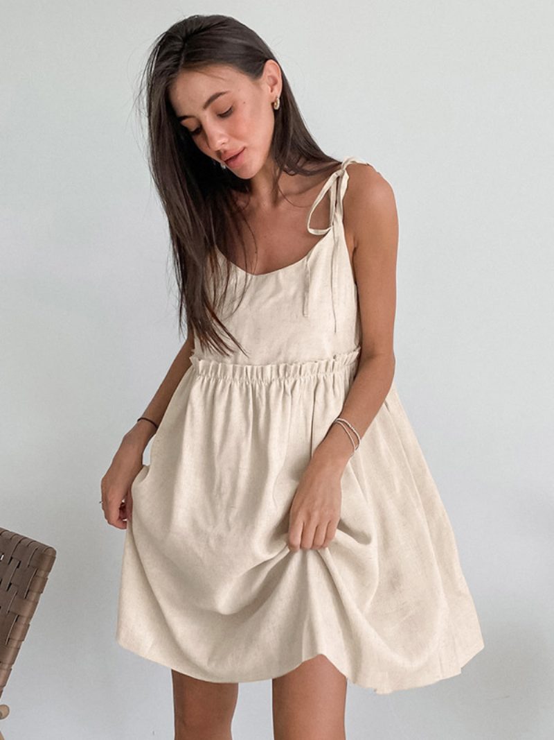 Sommerkleid Für Damen Mit Trägern Schnürung Übergroß Ecruweiß Kurzes Strandkleid - Beige