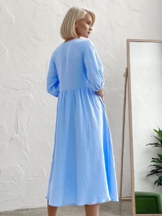 Sommerkleid Für Damen V-ausschnitt Schnürung Übergroß Hellhimmelblau Langes Strandkleid