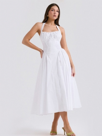 Sommerkleid Für Damen Verstellbare Träger Schnürung Neckholder Ärmellos Schickes Midikleid