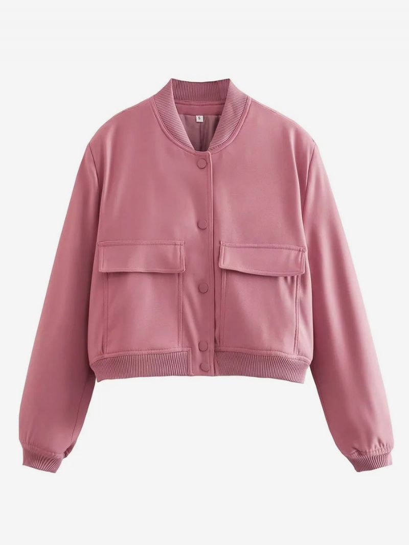 Bomberjacke Lässige Streetwear-uni-jacke Für Damen - Rosa