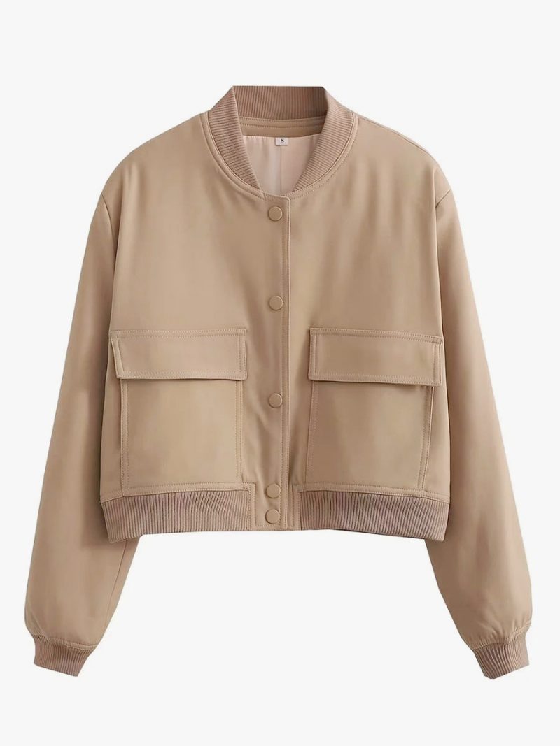 Bomberjacke Lässige Streetwear-uni-jacke Für Damen - Khaki