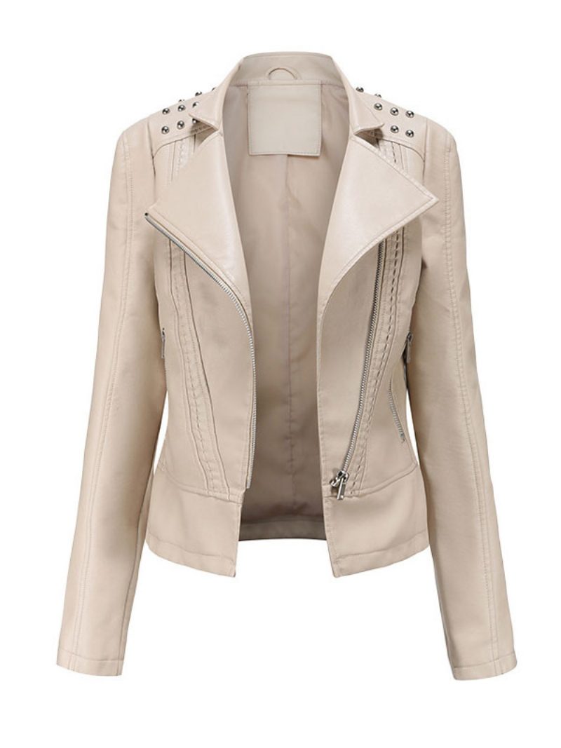 Damen Moto Jacke Pu Leder Frühling Kurze Oberbekleidung - Weiß