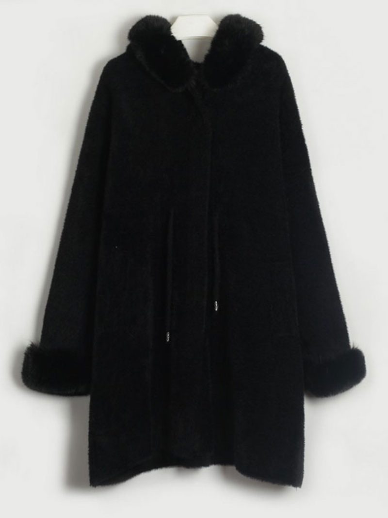 Jacke Für Damen Mit Langen Ärmeln Und Kapuze Übergroße Herbst-winter-oberbekleidung - Schwarz