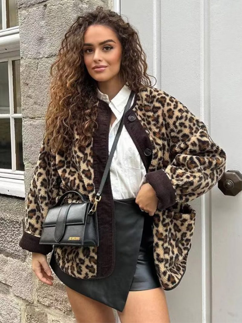 Leoparden-jackentaschen Knöpfe Lässige Herbst-frühlingsjacken Für Damen