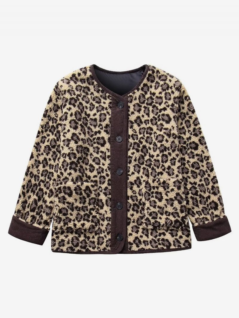 Leoparden-jackentaschen Knöpfe Lässige Herbst-frühlingsjacken Für Damen - Kaffeebraun