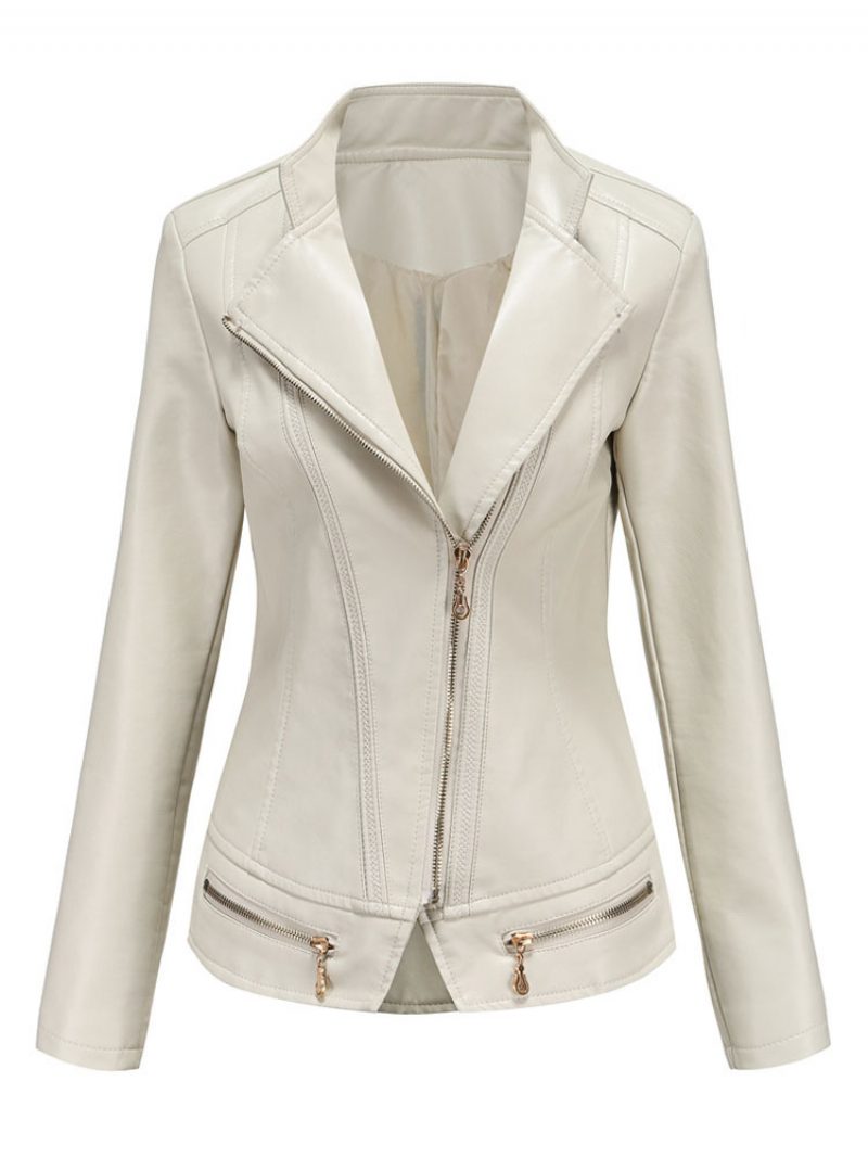 Pu-leder-motojacke Mit Reißverschluss Frühlings-biker-oberbekleidung Für Damen - Beige