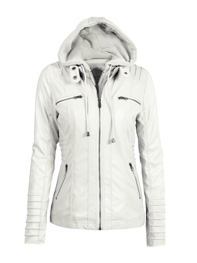 Pu-lederjacke Mit Kapuze Frühlings-oberbekleidung Für Damen 2024 - Beige