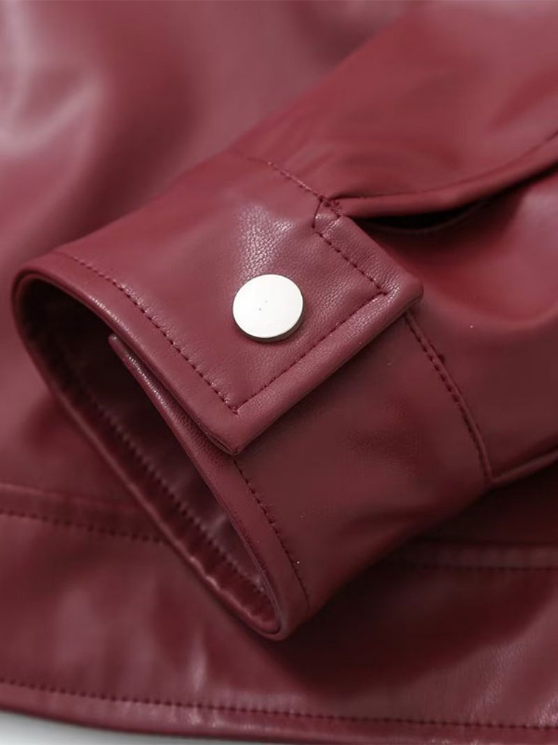 Pu-lederjacke Umlegekragen Lange Ärmel Reißverschluss Damen-streetwear - Burgund