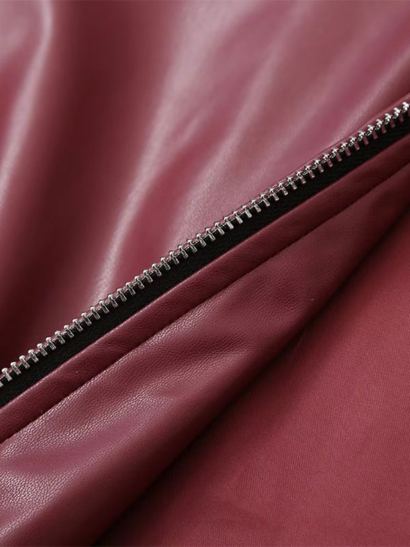 Pu-lederjacke Umlegekragen Lange Ärmel Reißverschluss Damen-streetwear - Burgund