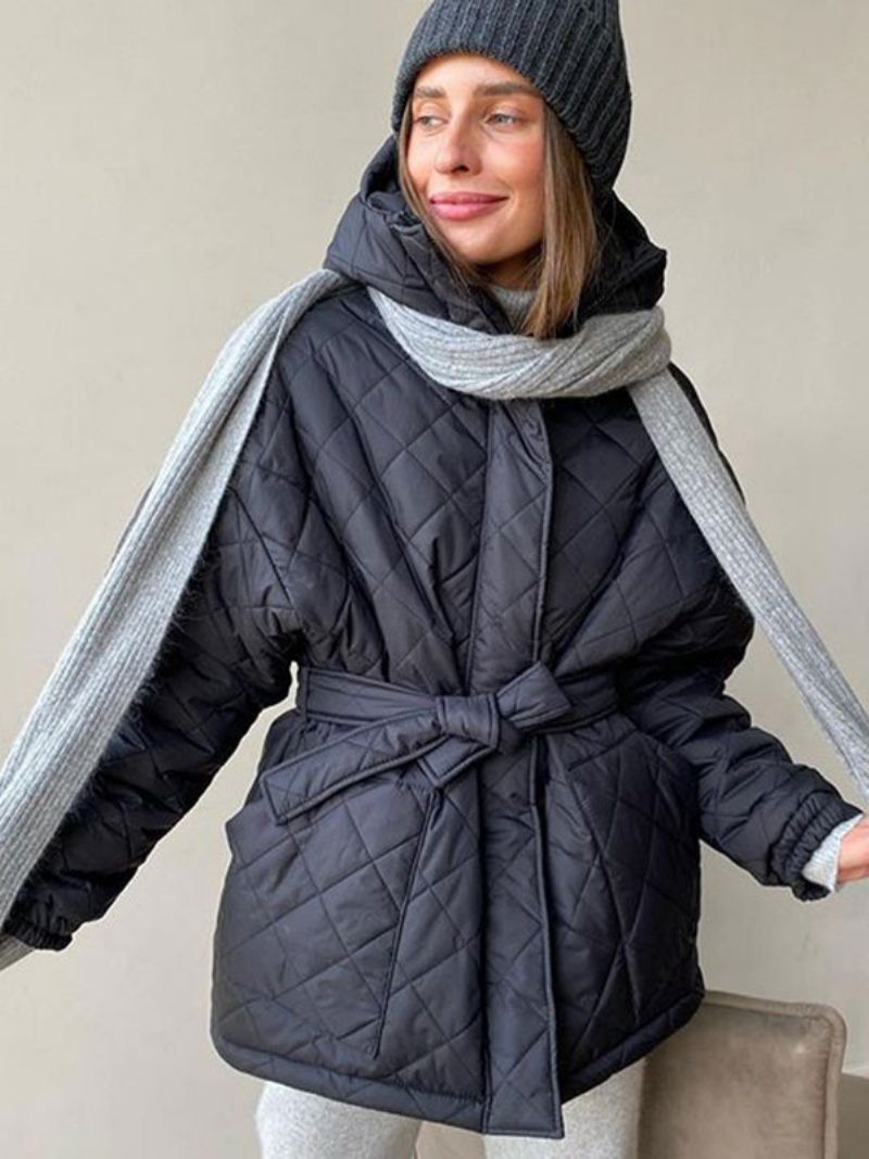 Steppjacke Mit Kapuze Gürtel Und Baumwollfüllung Winter-oberbekleidung Für Damen