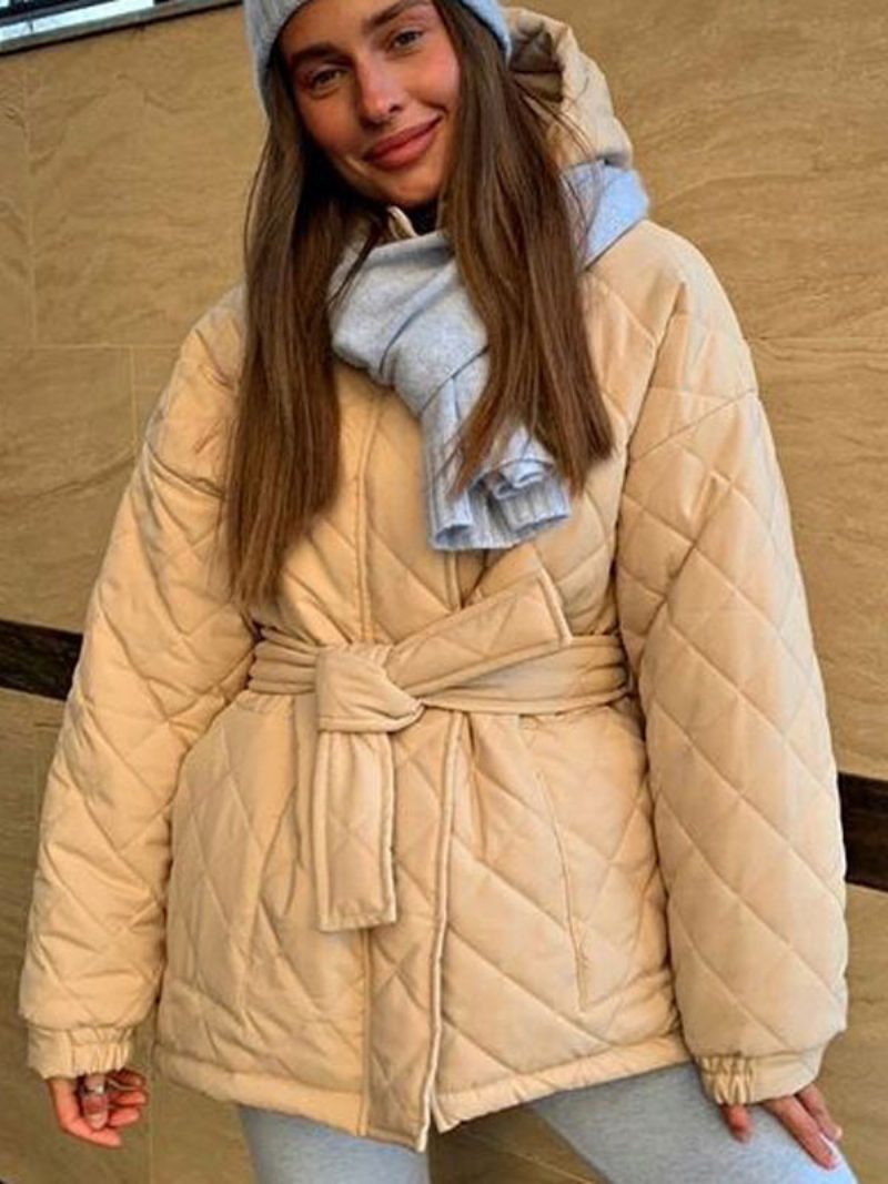 Steppjacke Mit Kapuze Gürtel Und Baumwollfüllung Winter-oberbekleidung Für Damen - Hellgelb