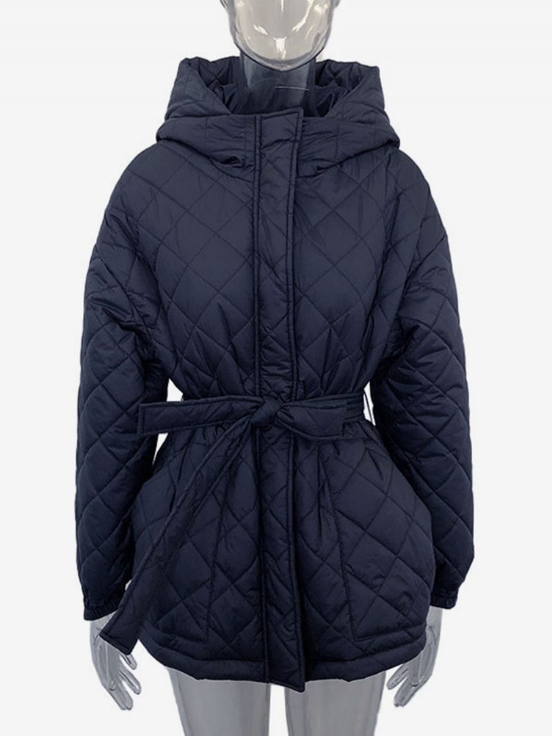 Steppjacke Mit Kapuze Gürtel Und Baumwollfüllung Winter-oberbekleidung Für Damen - Tiefblau