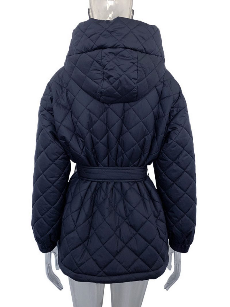 Steppjacke Mit Kapuze Gürtel Und Baumwollfüllung Winter-oberbekleidung Für Damen - Tiefblau