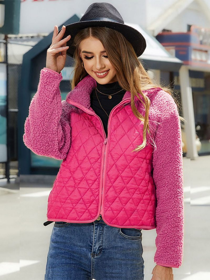 Steppjacke Stehkragen Lange Ärmel Herbst-winter-oberbekleidung Für Damen - Rose