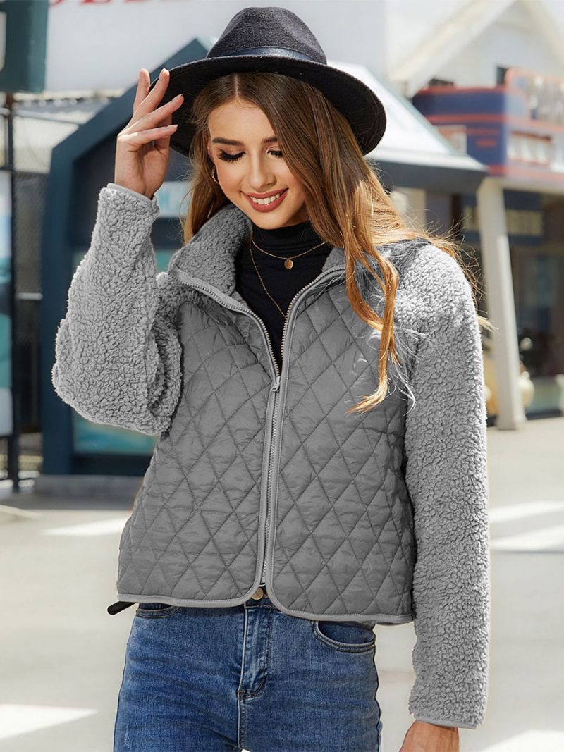 Steppjacke Stehkragen Lange Ärmel Herbst-winter-oberbekleidung Für Damen - Grau