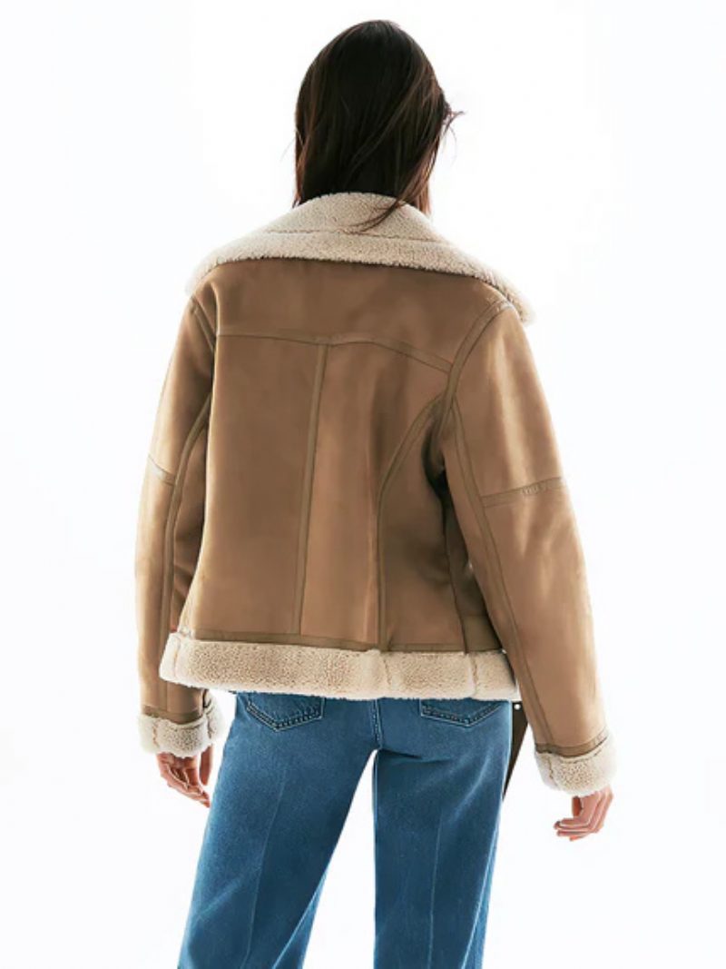 Wildlederjacke Faux Shearling Wintermantel 2024 Oberbekleidung Für Damen - Khaki