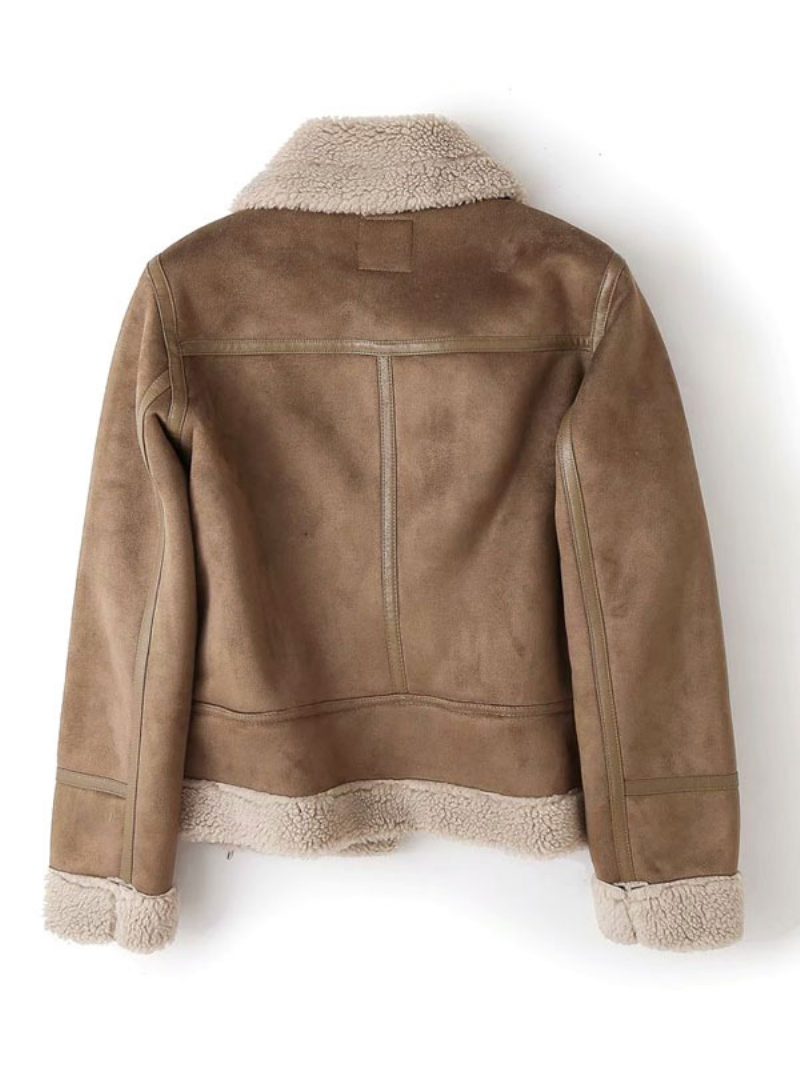 Wildlederjacke Faux Shearling Wintermantel 2024 Oberbekleidung Für Damen - Khaki