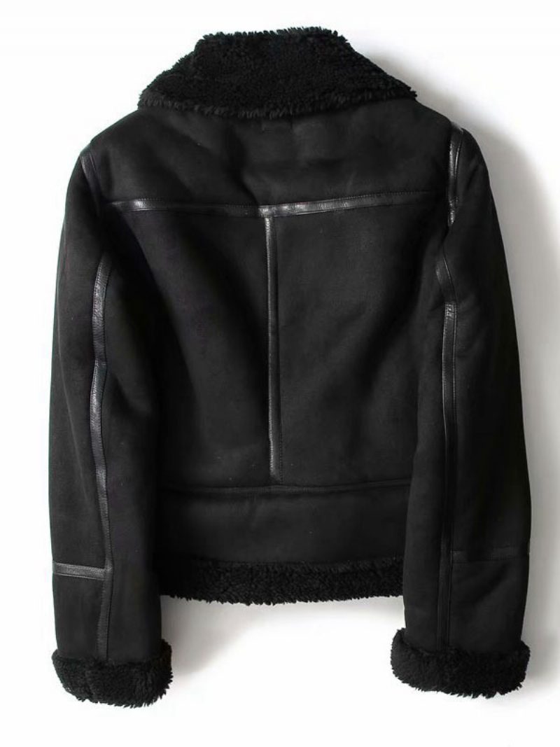 Wildlederjacke Faux Shearling Wintermantel 2024 Oberbekleidung Für Damen - Schwarz