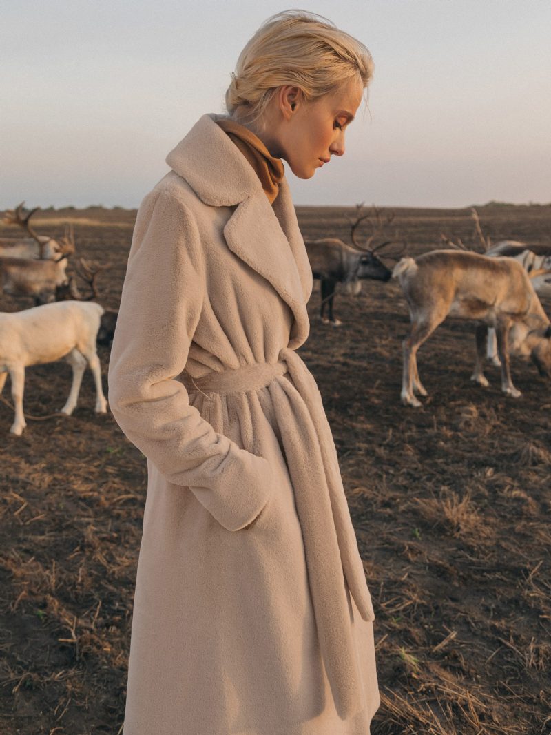 Kunstpelzmäntel Mit Gürtel Für Damen Warme Winter-oberbekleidung 2024 - Beige