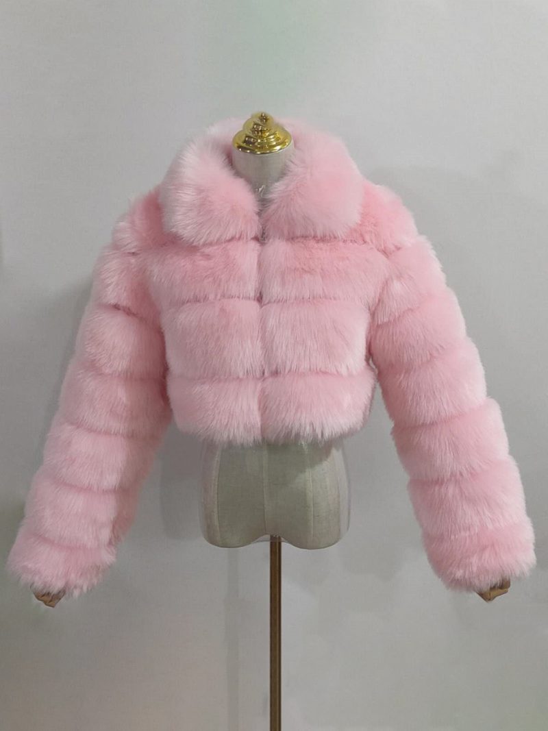 Plüsch-kunstpelzmantel 2024 Winter Kurze Oberbekleidung Für Frauen - Rosa