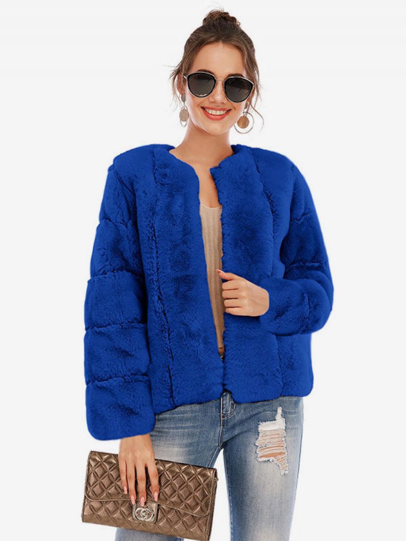 Plüsch-kunstpelzmantel Kurze Winter-oberbekleidung Für Damen - Blau