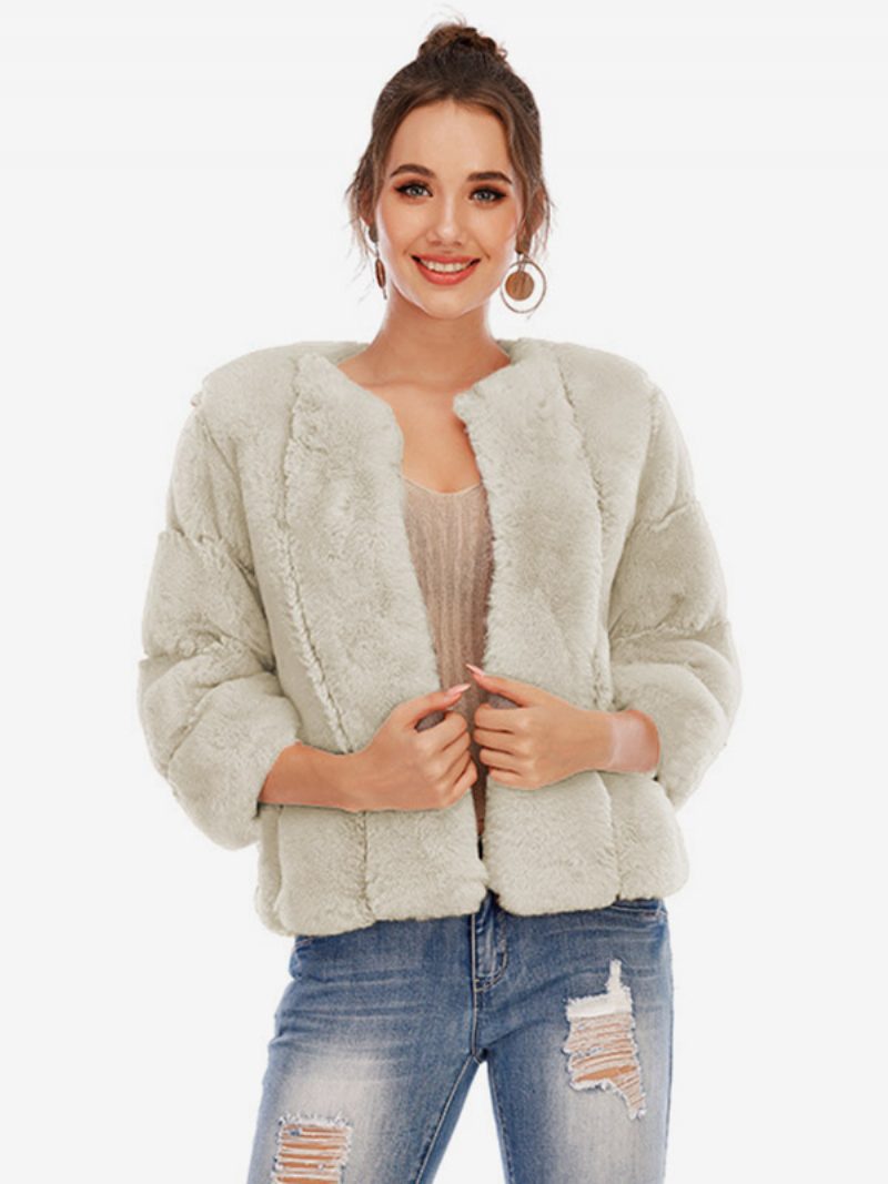 Plüsch-kunstpelzmantel Kurze Winter-oberbekleidung Für Damen - Beige