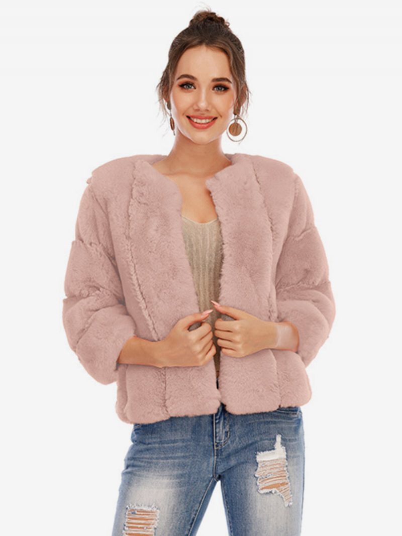 Plüsch-kunstpelzmantel Kurze Winter-oberbekleidung Für Damen - Rosa