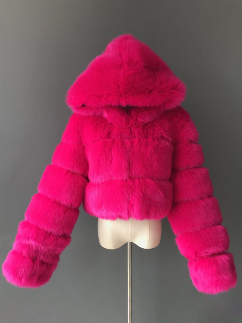 Weiße Kunstpelzmäntel Mit Kapuze Kurze Jacke Für Damen Winter-oberbekleidung - Rose