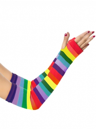 Damen Handschuhe Regenbogen Streifen Muster Baumwolle Halloween Lange