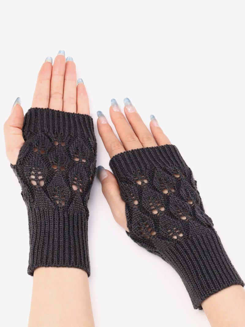 Damenhandschuhe Fingerlose Warme Strickhandschuhe Für Den Winter - Tiefgrau