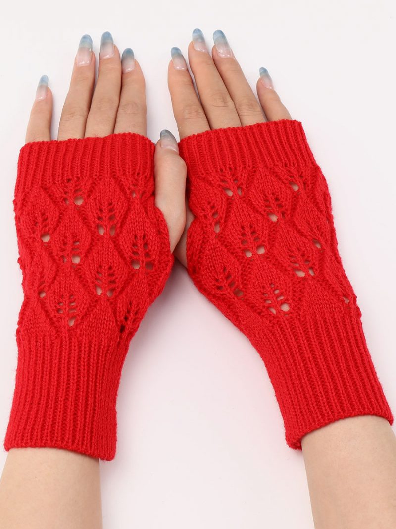 Damenhandschuhe Fingerlose Warme Strickhandschuhe Für Den Winter - Rot